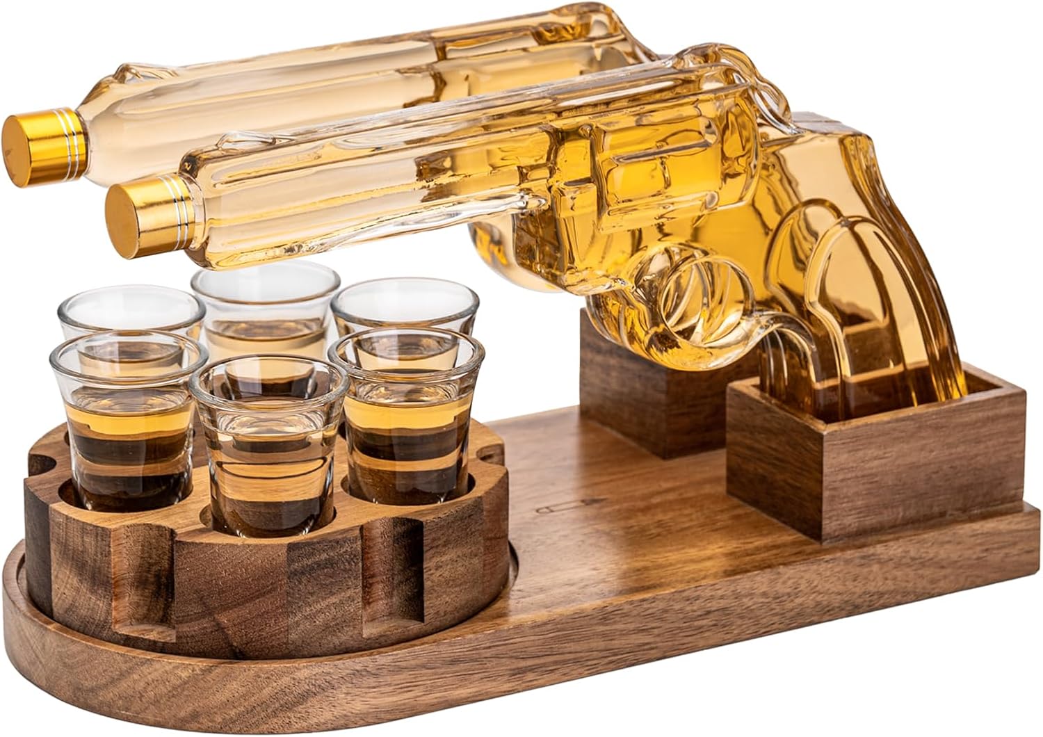 Whiskey Gun Decanter Set,Liquor Decanter Set With Spining Wooden Base,Whiskey Gifts for Father, Husband, Boyfriend & Military Enthusiasts