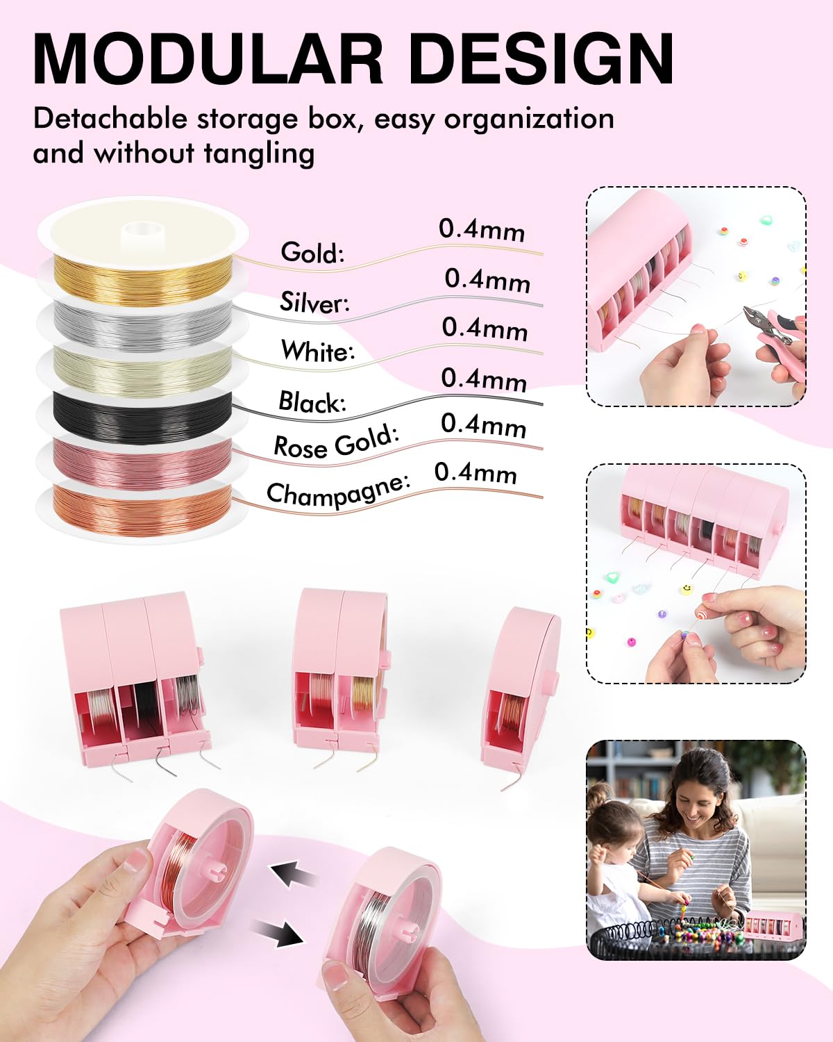 Toolour 6 Pack Jewelry Beading Wire with Box for Jewelry Making Supplies and Craft (26 Gauge, 0.4mm, 32.8 Feet) - Image 2