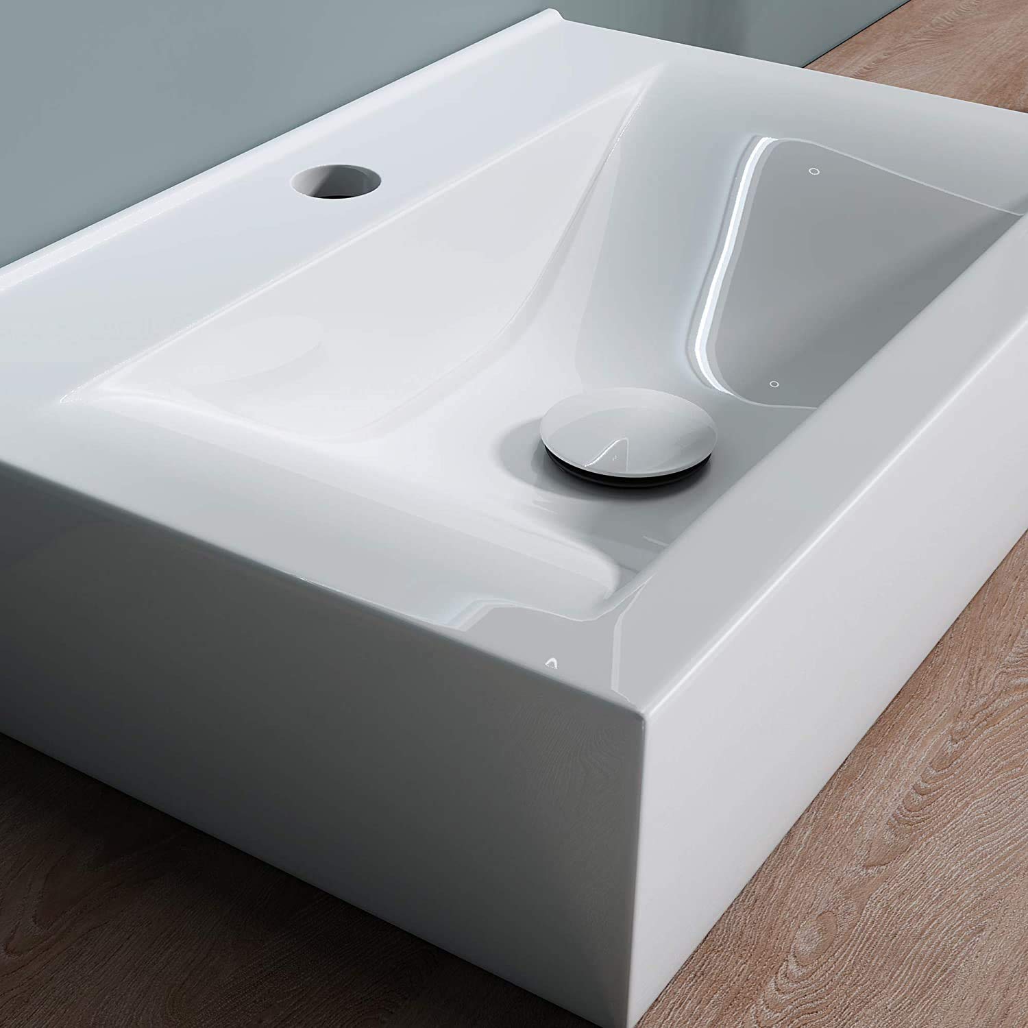 Doporro Vasque Design Bruxelles896 - 60x45x18cm - À Poser Ou Suspendre, Céramique Blanche Sans Trop-Plein