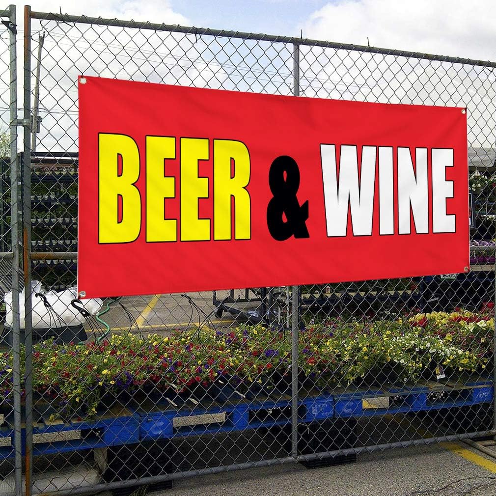 Vinyl Banner Multiple Sizes Beer & Wine Food Fair Promotion Business Restaurant & Food Outdoor Weatherproof Industrial Yard Signs Red 4 Grommets 16x40Inches