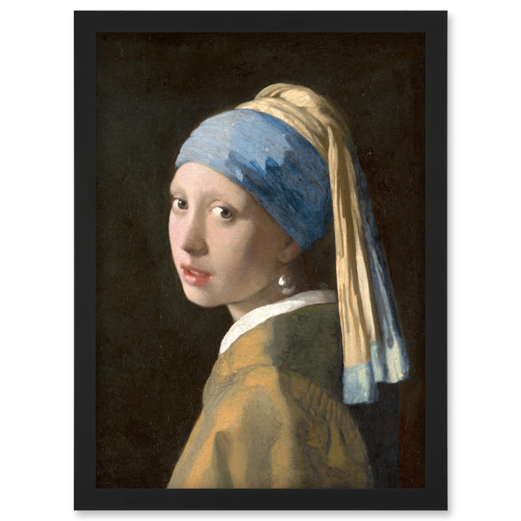 Artery8 Johannes Vermeer Girl with a Pearl Earring Reproduction Painting Artwork Framed Wall Art Print A4