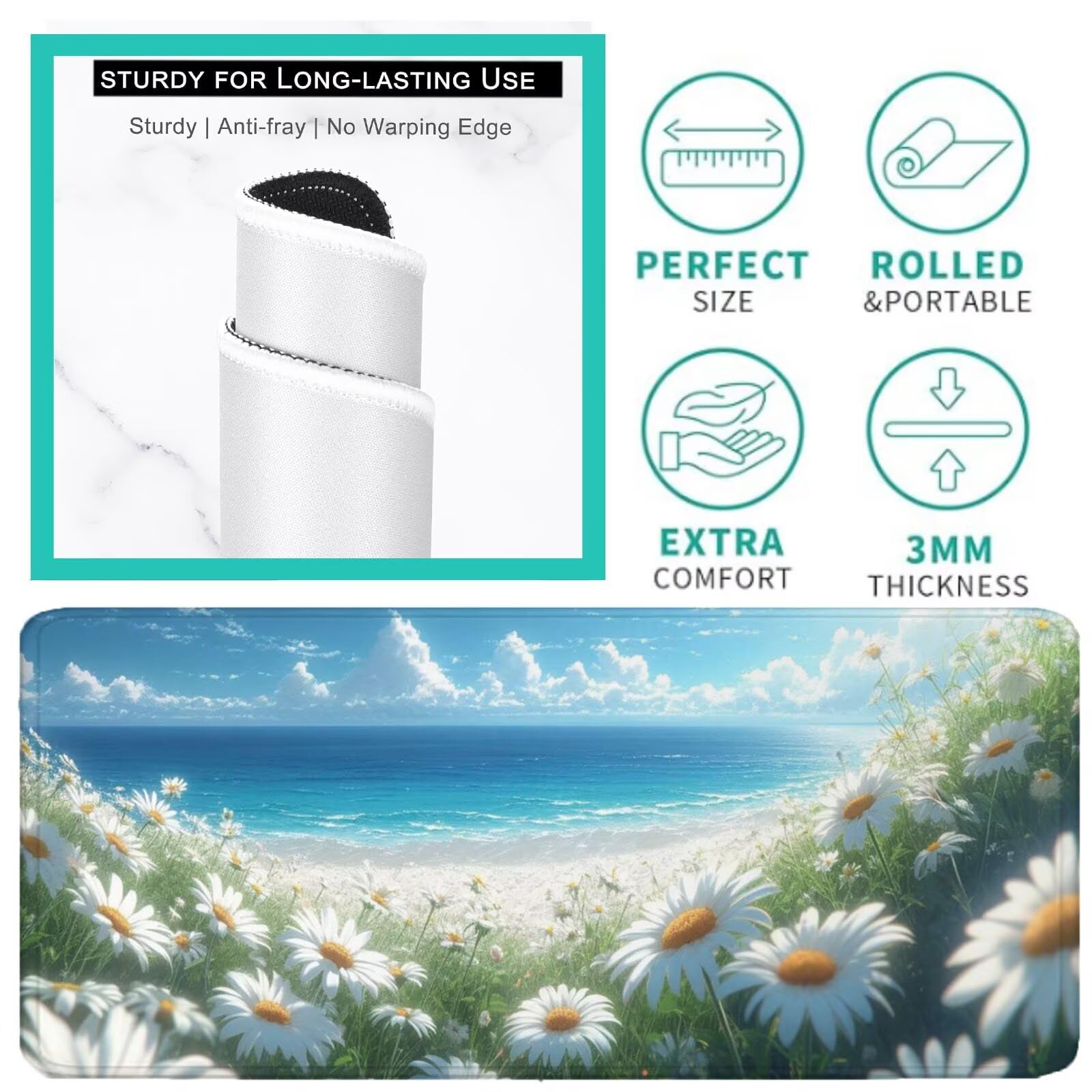 Podkładka pod mysz XXL 1600 x 800 mm beżowa podkładka pod mysz kwiaty mata podkładka pod mysz do gier antypoślizgowa gumowa podstawa zszyte krawędzie akcesoria biurowe do gier do biura i komputera