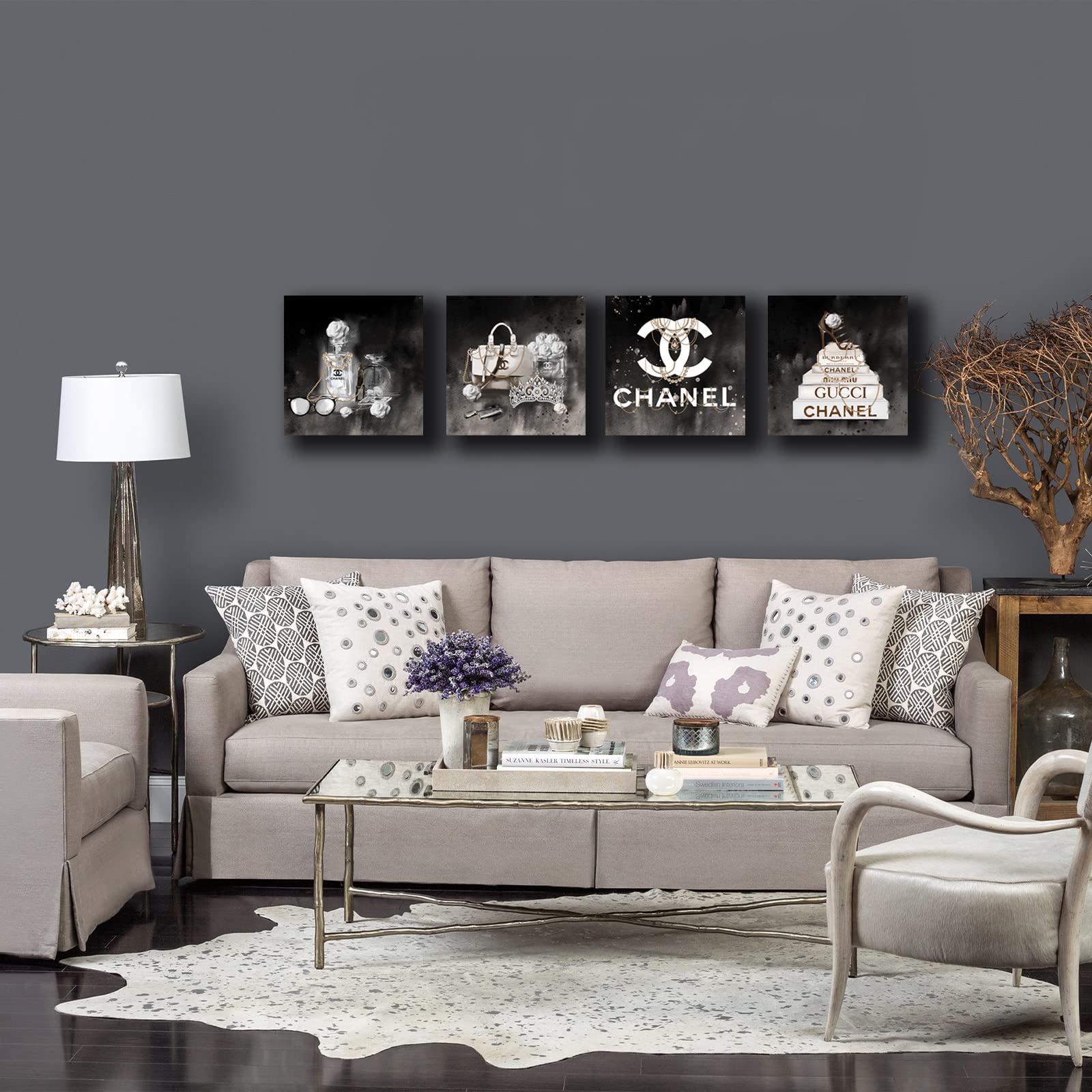 Meetdeceny Fashion Wall Art for Living Room-Black And White Wall Art Decor for Women Girls Room-High Heel Rose Canvas Prints - 14"x 14"x 4 Panel Bedroom Modern Artwork Ready to Hang