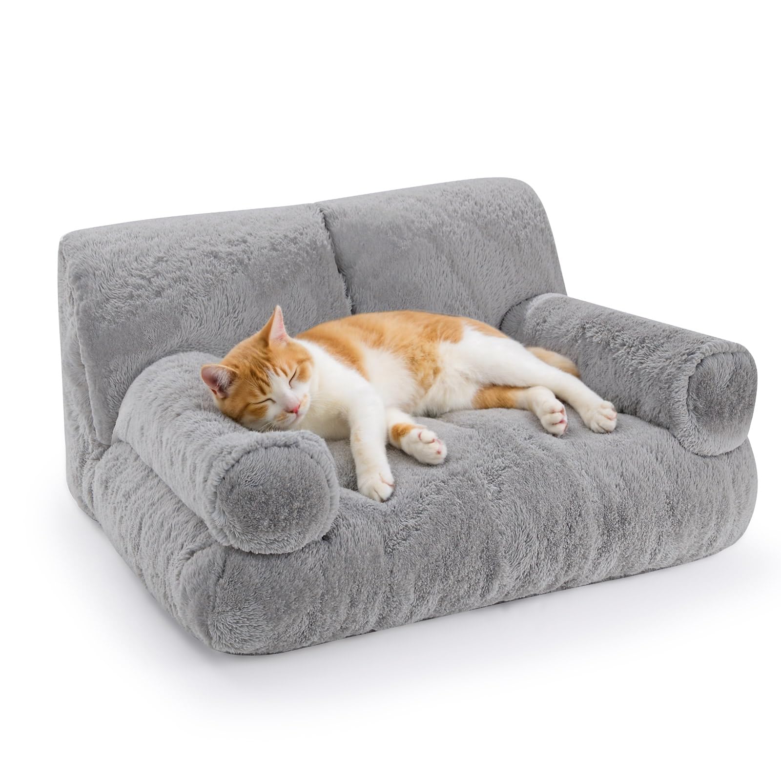 Gimars Upgrade Large Cat Bed for Indoor Cats -Added 10% More Stuff Sponge, Orthopedic Pet Couch Beds with Bolstered Edges, Fluffy Washable & Removable