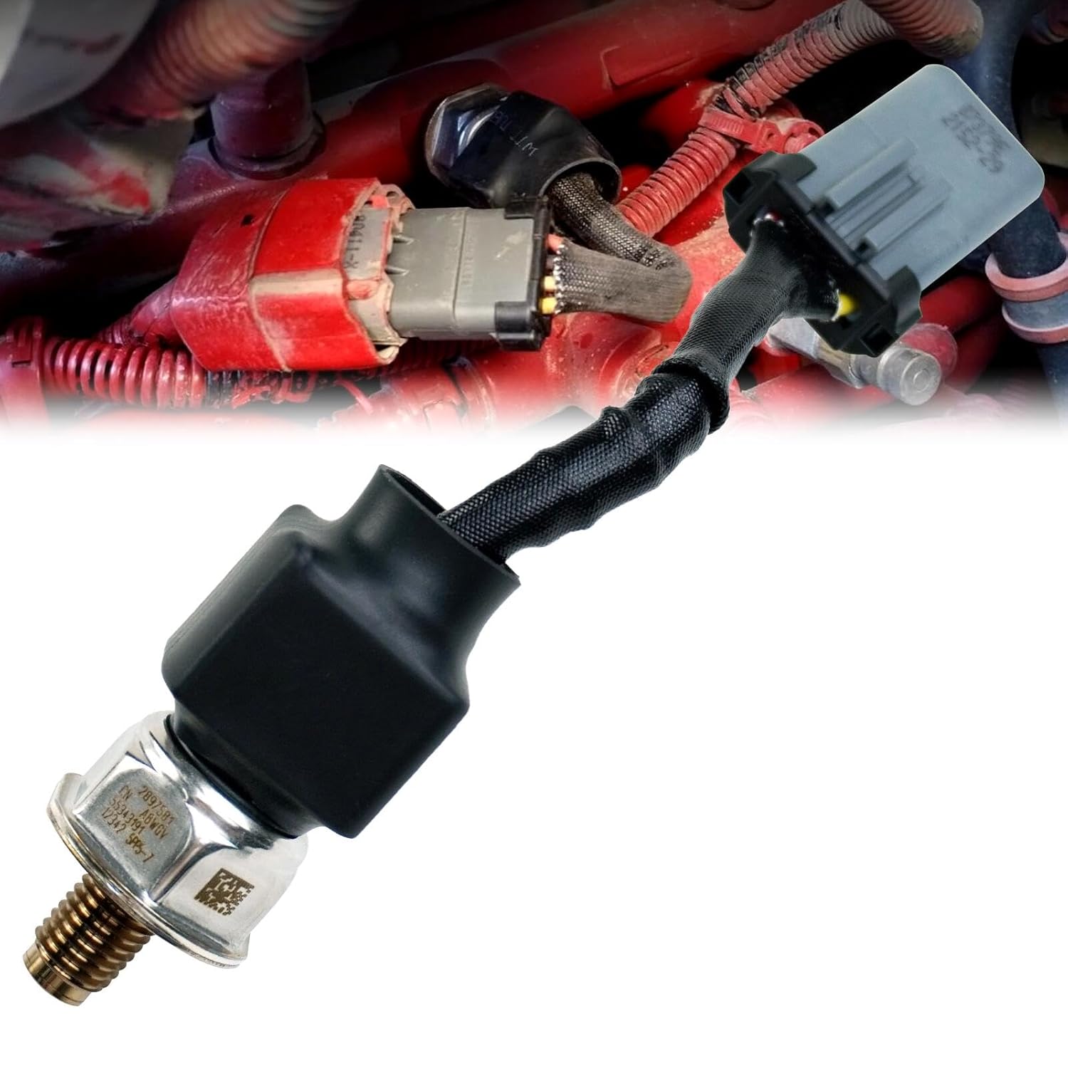 2897581 Fuel Rail Pressure Sensor with Connector Plug 5PP5-7 for Peterbilt Kenworth International Prostar Cummins ISX15 QSX15