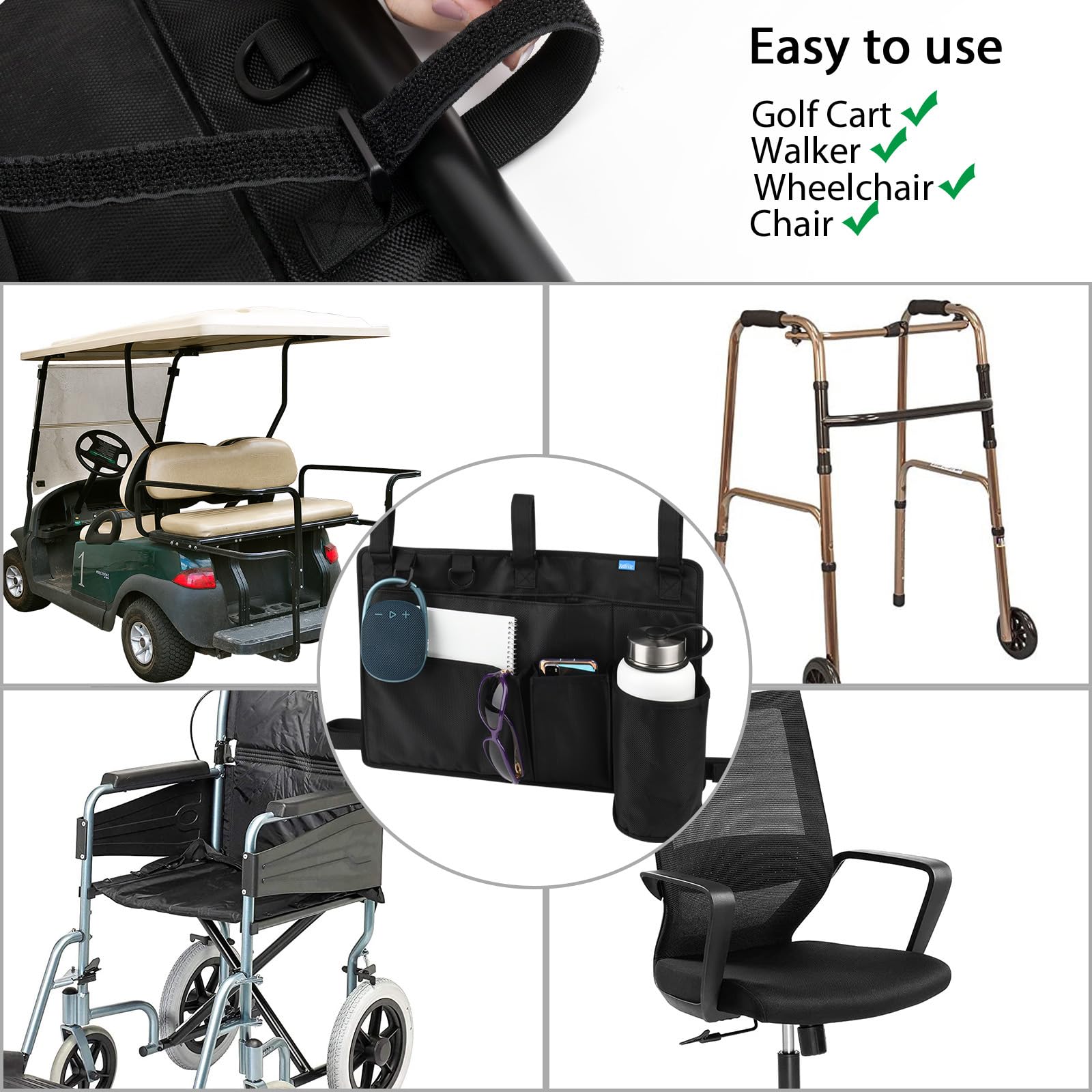 Xxerciz Golfwagen-Rücksitz-Organizer, leichte, faltbare Aufbewahrungstasche, tragbares Golfwagen-Zubehör mit verstellbarem Gurt für EZGO Yamaha Club Auto, Rollstuhl und Rollator