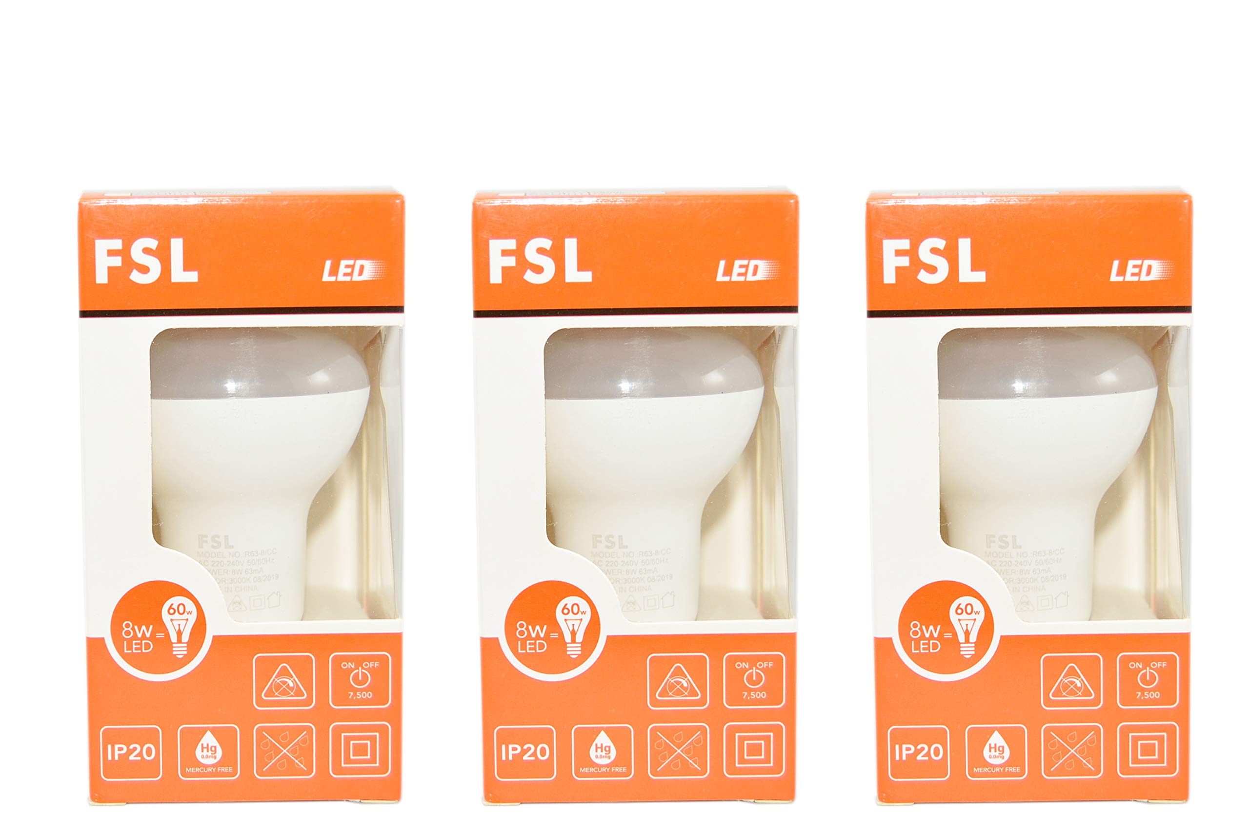 FSL LED BULB E27 R63 8W AC220-240V Warm White/White Price of pack (White 6500K)