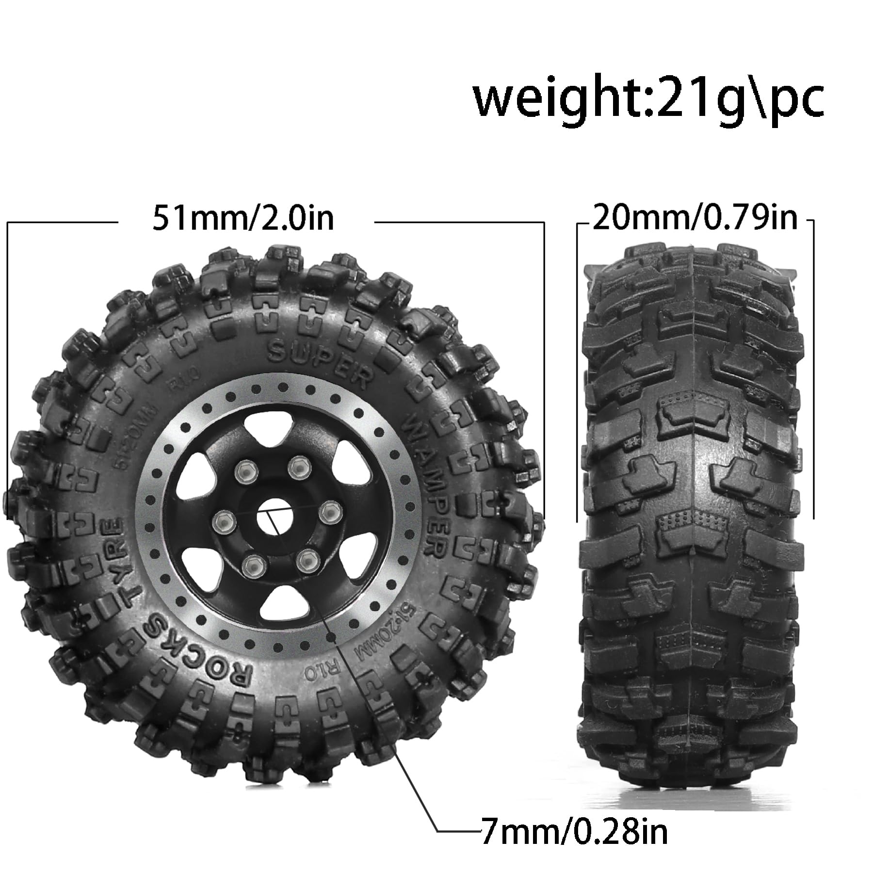 Amazon | WLYEJEA 1.0 ビードロック ホイール タイヤ 51/20mm RC 泥