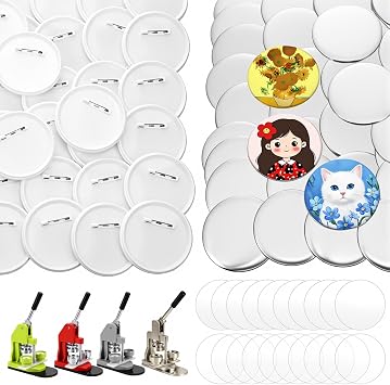 100 Sets 75mm3 inch Metal Button Parts for Buttons Maker Machine 75mm, Round Badge Blank Buttons Pins Making Supplies, Includes Metal Cover, Plastic Pin Back Cover, Clear Film&Blank Paper