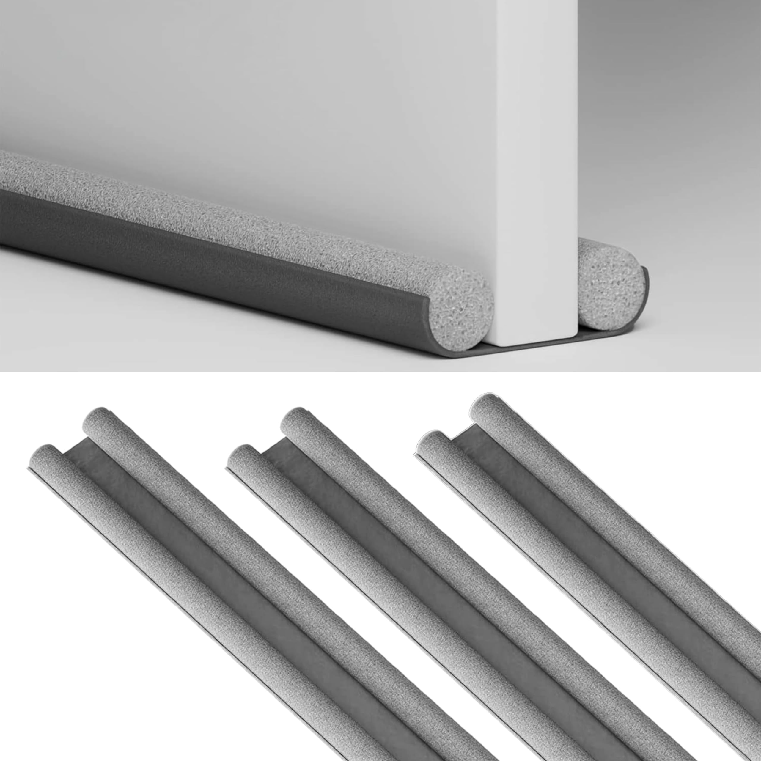 Adeptna Grey Under Door Foam Double Draught Excluder - Soundproof Sweep Stopper Insulator | Energy Saving Under Door Seal Draft Protector | Easy Fit For Interior & Exterior Doors (Pack Of 3)