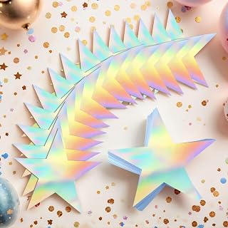 36 PCS Glitter Iridescent Five Stars Cutout Iridescent Star Cutouts for Wall Decor Party Bulletin Board Classroom Movie Night Decoration