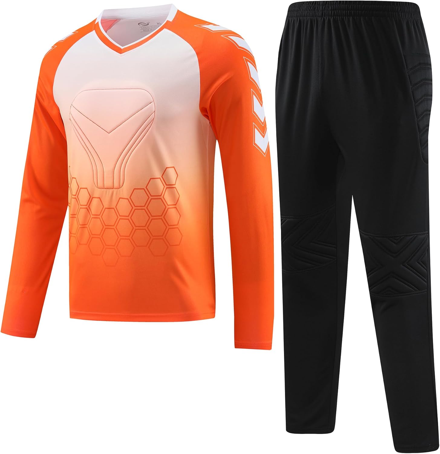 Hiheart Boys Goalkeeper Soccer Jersey and Pants Set Padded Long Sleeve Goalie Shirt