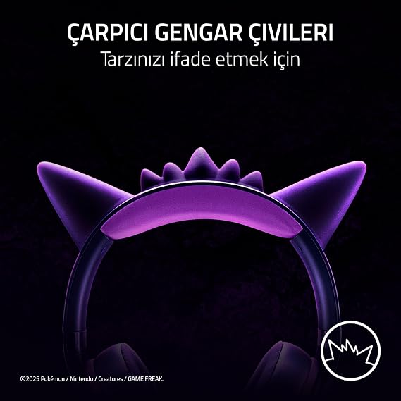 Razer Kraken Kitty V2 - Pokémon Gengar Edition - USB Headset - Gengar Spikes - Stream Reactive Lighting - HyperClear Cardioid Microphone - TriForce 40 mm Drivers - Surround Sound | Lilac