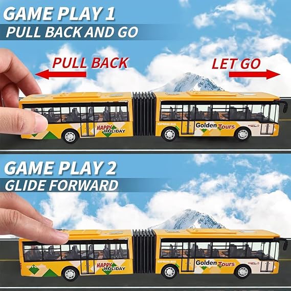Bus Car, Bus Model Car Pull Back City Cars Trucks Vehicles BusmodelCar Play Vehicles CityBuses Vehicle Die-cast City Buses Cars Model Pull Back Vehicle Gift for Birthday (Yellow)
