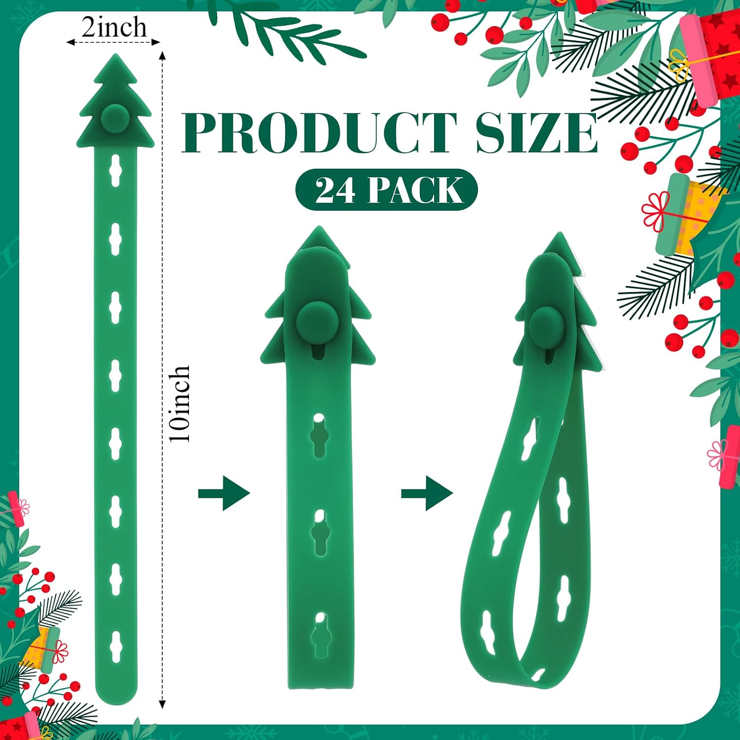 24 Pcs Christmas Garland Hangers for Mantle Garland Hooks Reusable Silicone Christmas Wreath Ties Stocking Holder Adhesive Straps for Fireplace Stairways Xmas Decor Holiday Craft (Dark Green)