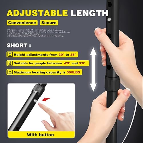 Vista 40 de BigAlex Bastón plegable con luz LED, base cuádruple giratoria, bastón ajustable con bolsa de transporte para hombres y mujeres azul(5'5"-6'3")