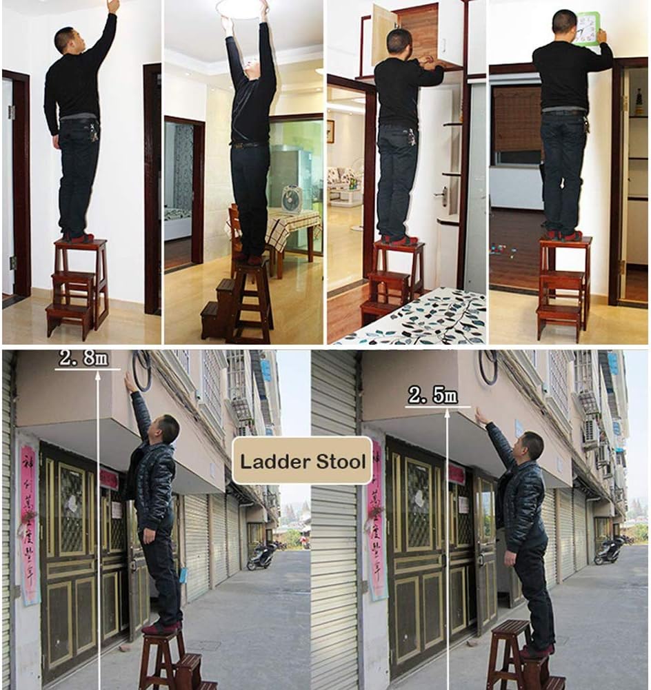 3-Step Ladder Stools Foldable Flower Stand Change The Shoe Bench, Solid Wood, 2 Colors (Color : B)