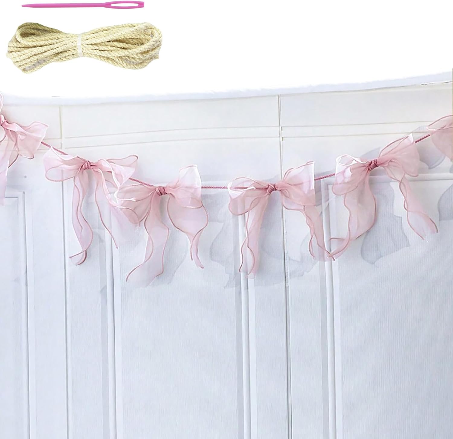 12 Pcs Pink Bow Decorations Garland, Coquette Birthday Decorations, Bowknot Hanging Banner for Bridal Baby Shower Party Coquette Bachelorette Party Supplies (Pink Bow)