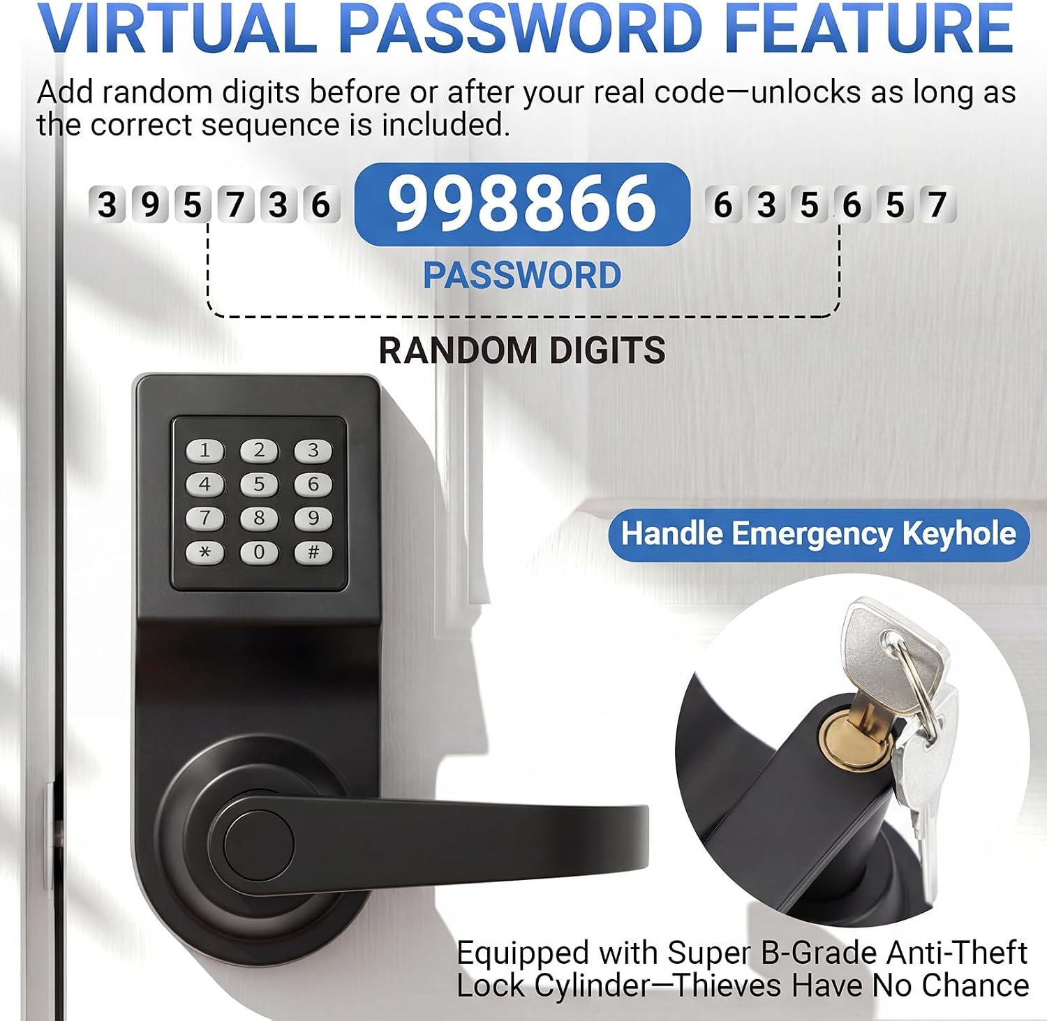 Hicarer 1 Pack Commercial Keypad Door Lock with Handle, Matte Black image 4