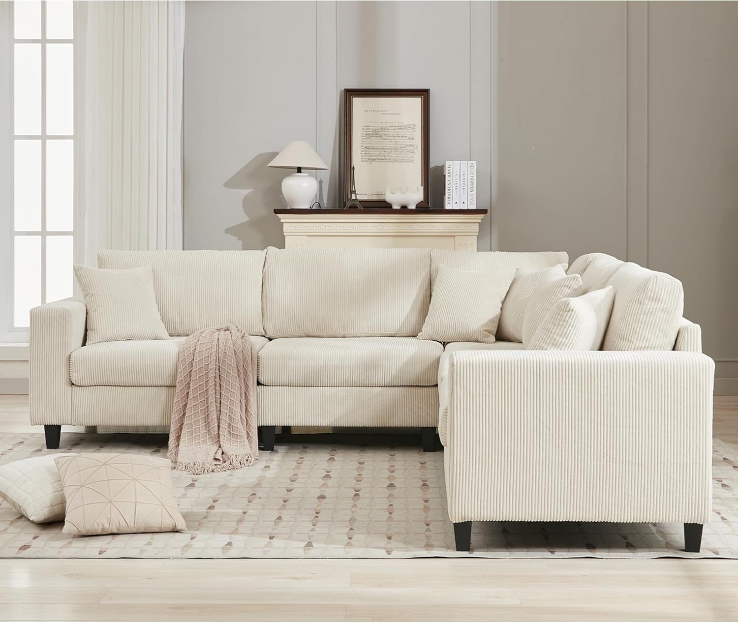 Eafurn Oversized L Shaped Symmetrical Modular Sectional Sofa for Living Room Corner Lounge Couch with Wide Armrest & Thicked Cushions, 5 Seater Deep Seat Upholstered Sofa Couches