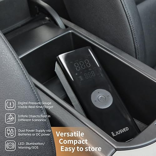 Miniatura 6 de Ljusved Compresor de aire portátil para inflado de neumáticos, 150 PSI versátil recargable con batería inalámbrica para automóvil, bicicleta,
