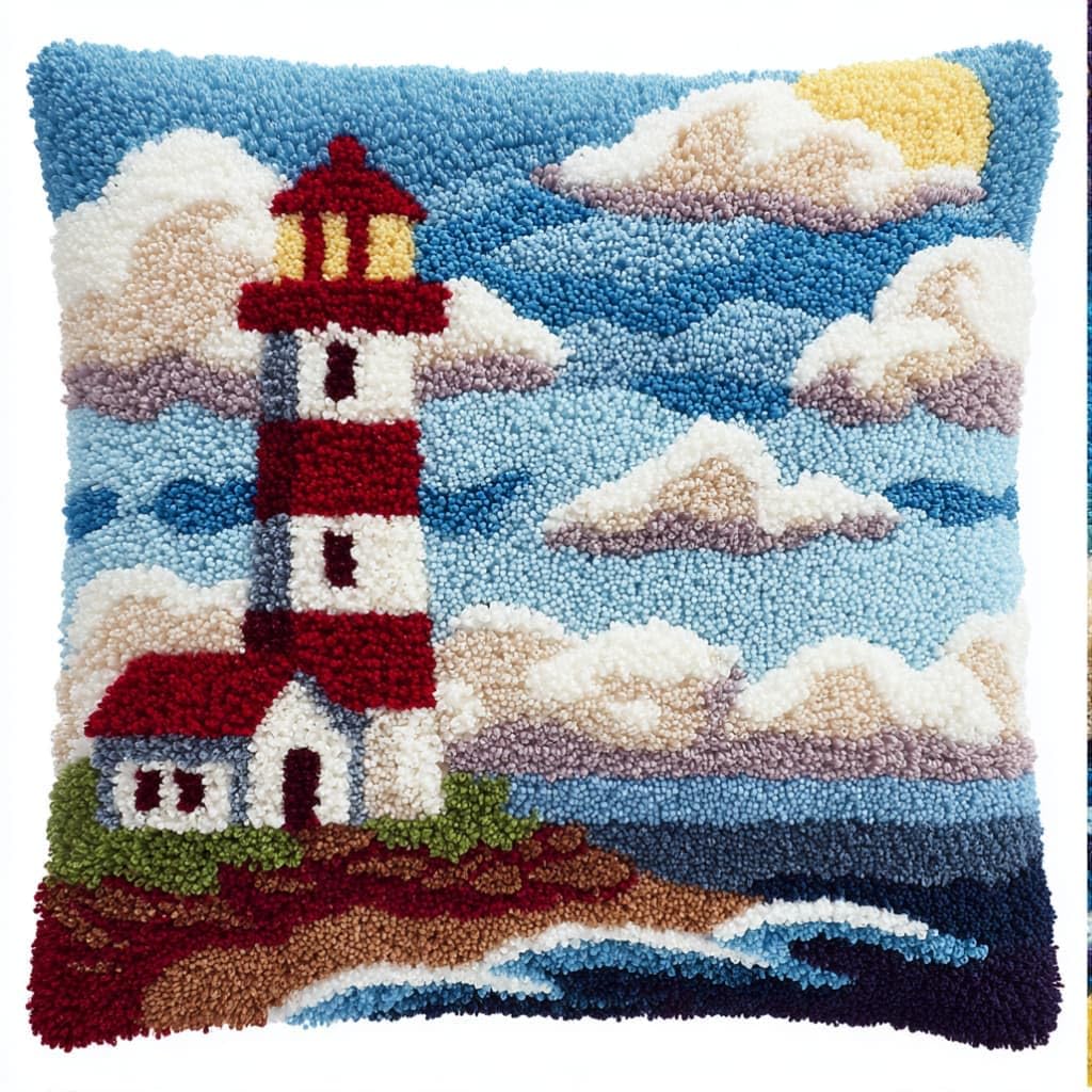 kitphoenix DIY Crochet Pillow Kit Lighthouse 43X43Cm Soft Knitted Throw Pillow Material Package,Cushion Making Set,Complete Accessories&Tutorial,Decorative Pillow for Home Sofa Bedroom Decor