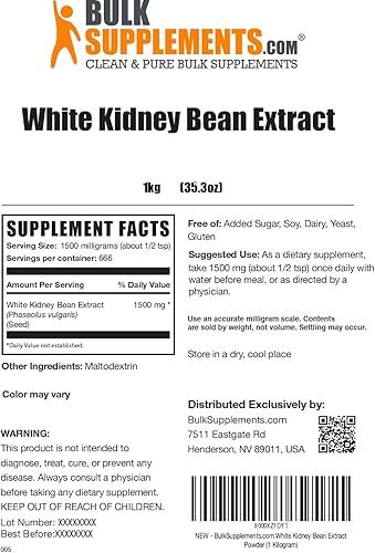 Miniatura 6 de BulkSupplements. com Extracto de frijol blanco - Extracto en polvo para apoyo digestivo, fuente de proteínas - Sin gluten - 1500 mg por porción,