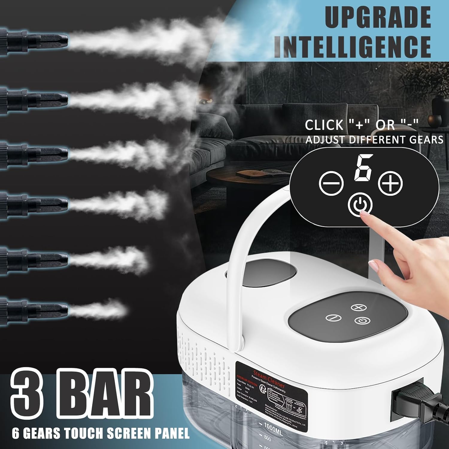 Handheld Steam Cleaner with Touch Screen, Portable Steamer for Cleaning, Hand Held Steamer Cleaner, Pressurized Hand Steam Cleaner for Home Car Detailing Walls Grout Couch Tile Carpet, White