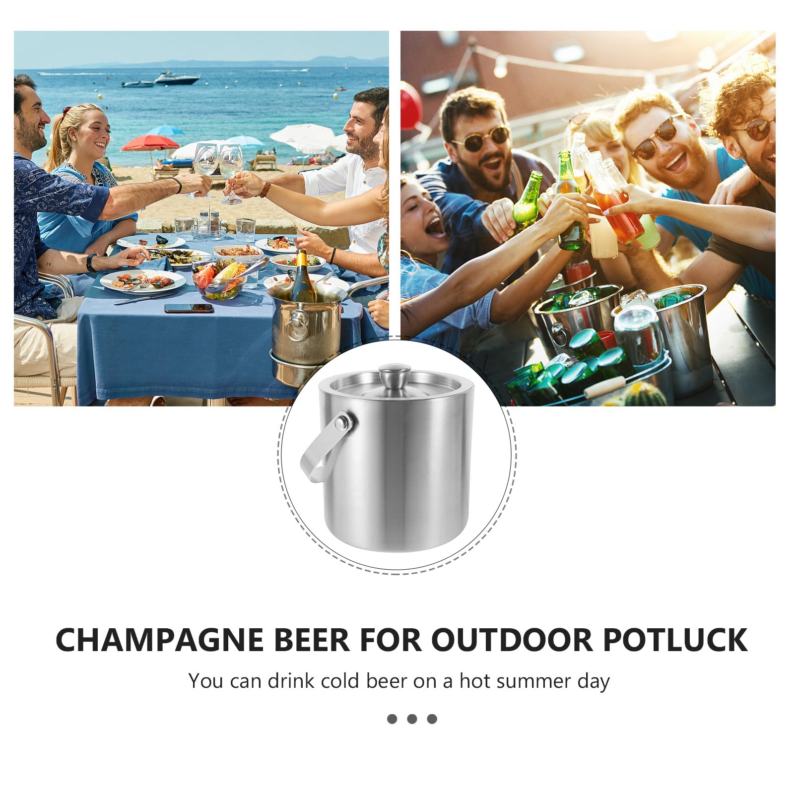 Seau à Glaçons en Acier Inoxydable à Double Paroi, Couvercle Étanche, Conçu pour Rafraîchir Vin, Bière et Boissons Lors de Fêtes et Événements