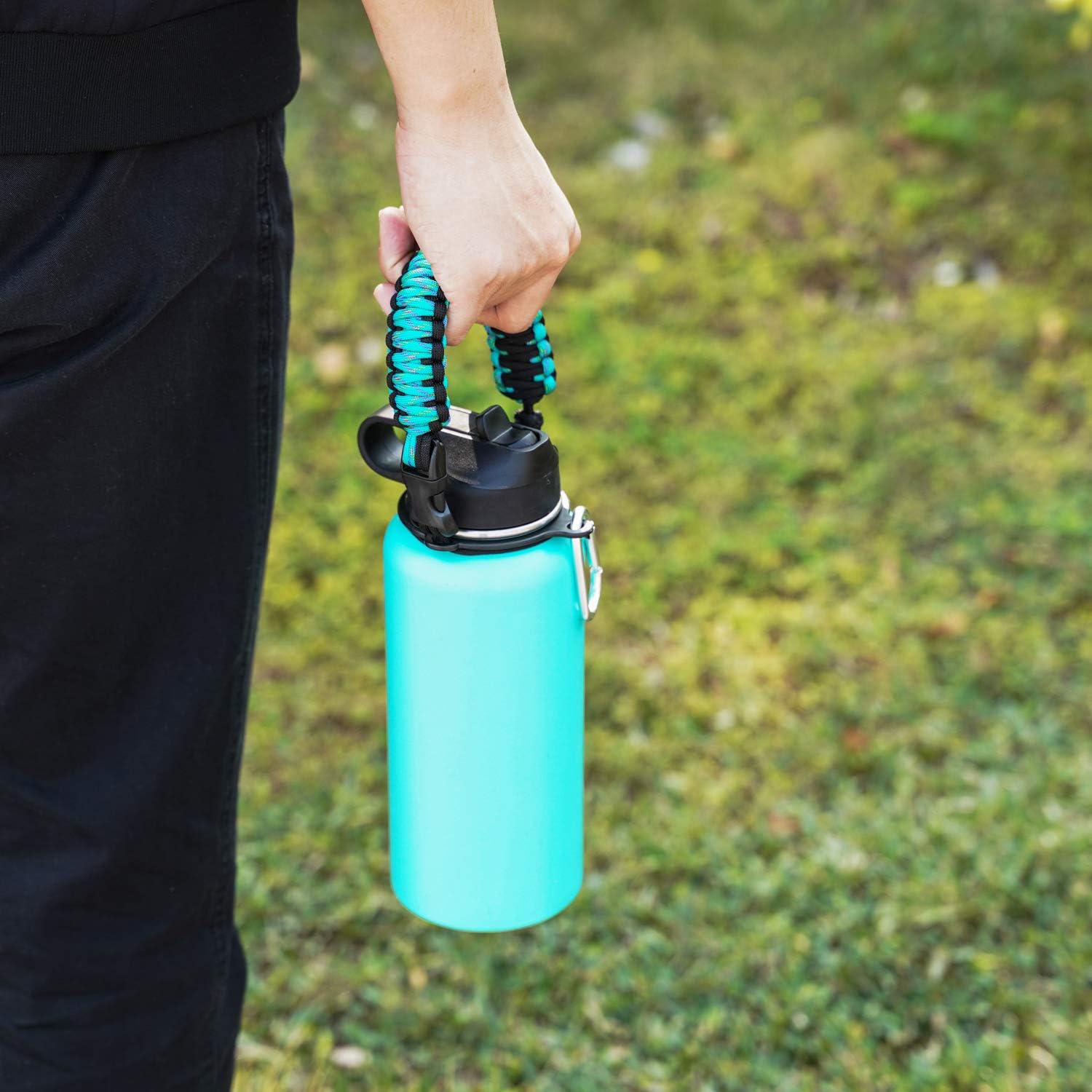 REHTAEL Paracord Handle for Hydro Flask, [Improved Design] Handle Carrier Strap Holder for Hydroflask with Safety Ring and Carabiner, Fits Wide Mouth Water Bottles 12oz - 64oz, Ideal Flask Accessories