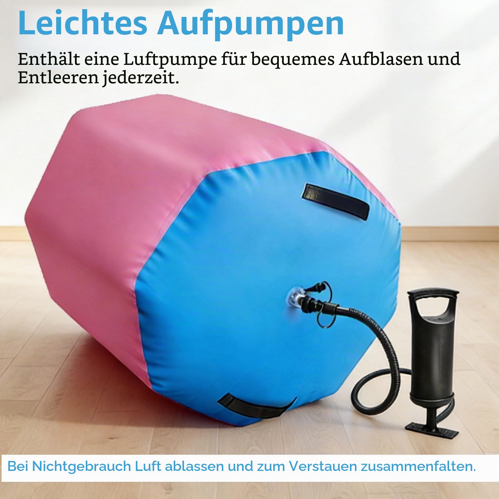 Aufblasbare Air Roll, 80 * 100cm Air Rolle Turnen, Gymnastikmatte mit Luftpumpe, Achteckige Turnmatte, Air Barrel Gymnastik Rolle Tumbling Matten Fitnessrolle für Yoga Fitness Zuhause