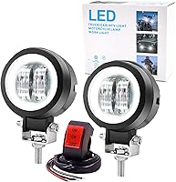 Vista 9 de Luces antiniebla de motocicleta Ourbest con interruptor, luces auxiliares de motocicleta de 3 pulgadas, luces led redondas halo, par de luces Blanco