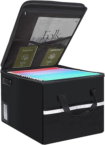 Caja de documentos ignífuga (15.7 x 10.2 x 13 pulgadas), caja de almacenamiento ignífuga, caja de archivos portátil ignífuga con asa, archivador