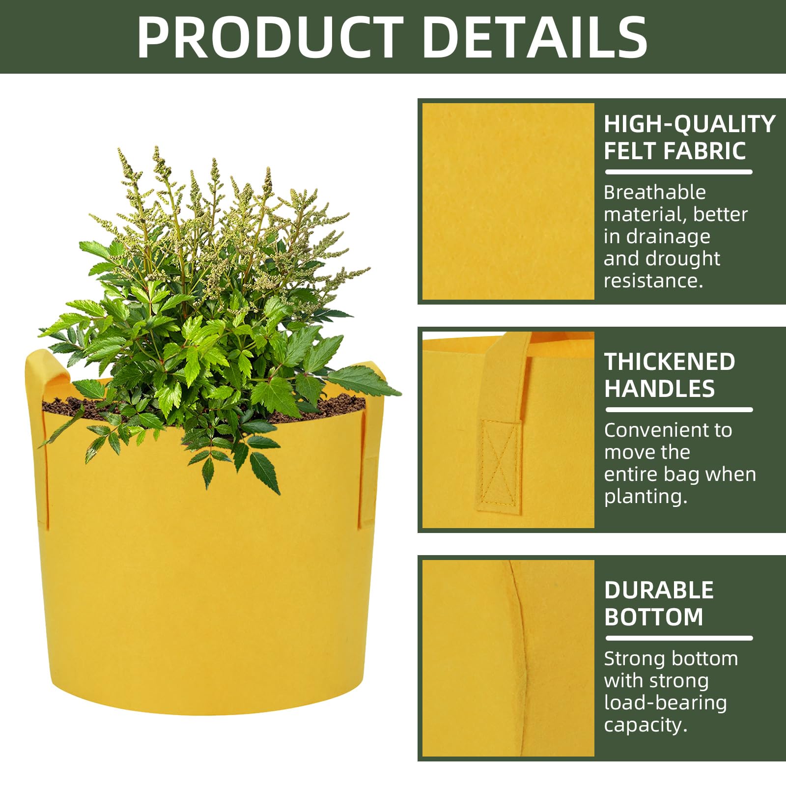 Ohiyoo 7 Gallon Plant Grow Bags, 6-Pack Multicolor Fabric Planters Grow Bags Vegetable Planter Bags Containers - Image 4