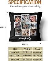 Vista 6 de Love and Family Collage - Almohada personalizada para pareja. Almohada de fotos personalizada con texto para cumpleaños, aniversario y Navidad.