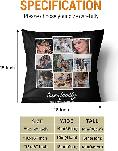 Miniatura 6 de Love and Family Collage - Almohada personalizada para pareja. Almohada de fotos personalizada con texto para cumpleaños, aniversario y Navidad.