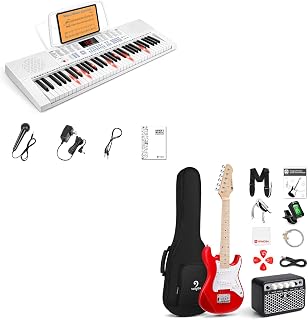 Vangoa VGK611 Piano Keyboard for Beginner, 61 Keys Electric Keyboard Piano AND Kids Electric Guitar Vangoa 30 Inch Electric Guitar for Kids Beginner