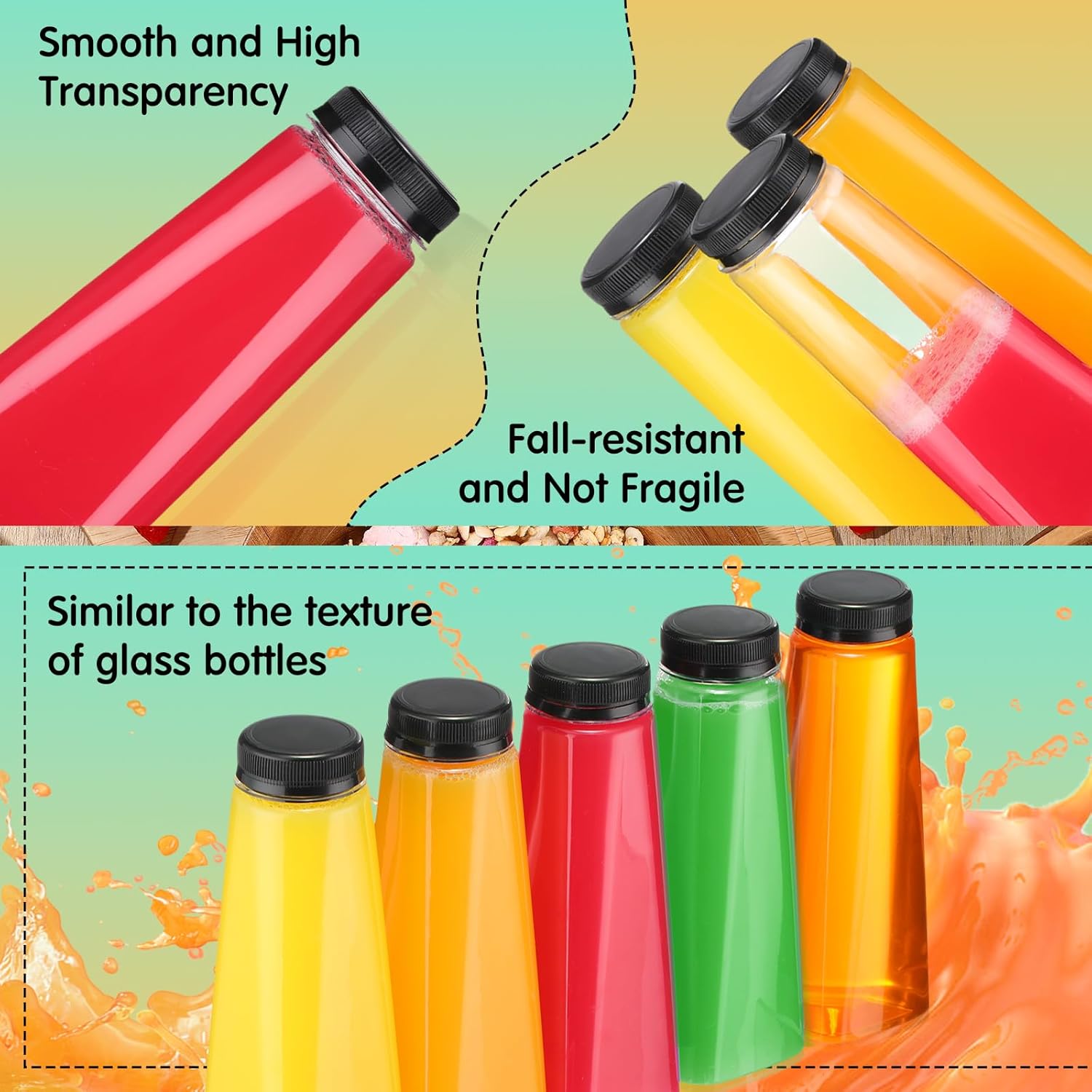 Lallisa 36 Pcs Plastic Juice Bottles Bulk with Caps Leakproof Reusable Juice Bottles Empty Clear Water Beverages Drink Containers Mini Fridge Storage for Juicing Smoothies Milk(10 oz,Black) - Image 5