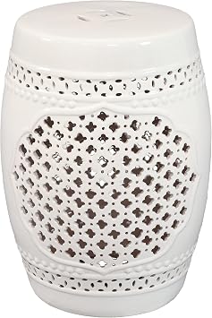 Sunnydaze Ceramic Garden Stool Side Table - Indoor or Outdoor - Marrakesh - White