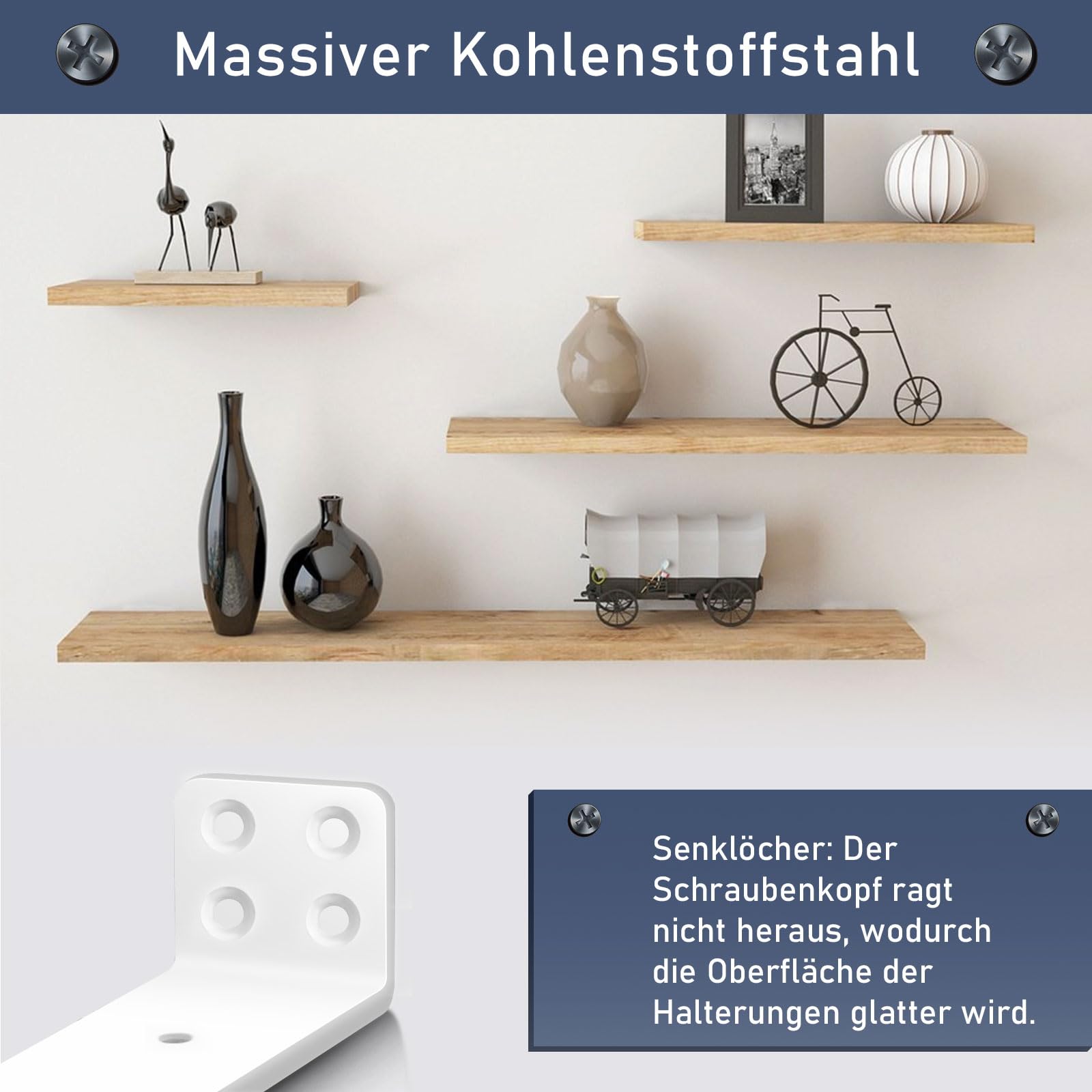 MLOQI 6 stück Regalhalterung Unsichtbar, Regalwinkel Schwerlast, Regalhalter Metall, Schwerlastwinkel Wandhalterung Winkel Regal, 0,5 cm Dick, Tragkraft 50 KG (Weiß 30 cm)