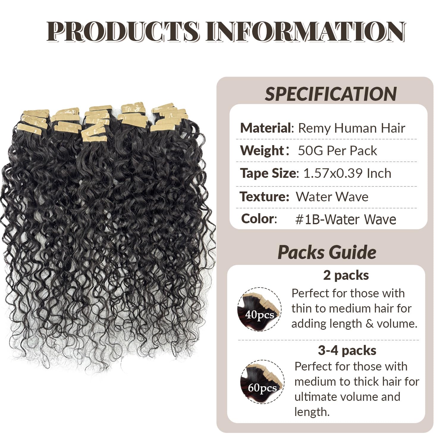 Water Wave Tape in Hair Extensions Human Hair, Natural Black Hair Extensions Real Remy Human Hair Tape in Extension for Black Women, 22 Inch 100g/pack 40 pcs Double Sided Invisible Tape Hair