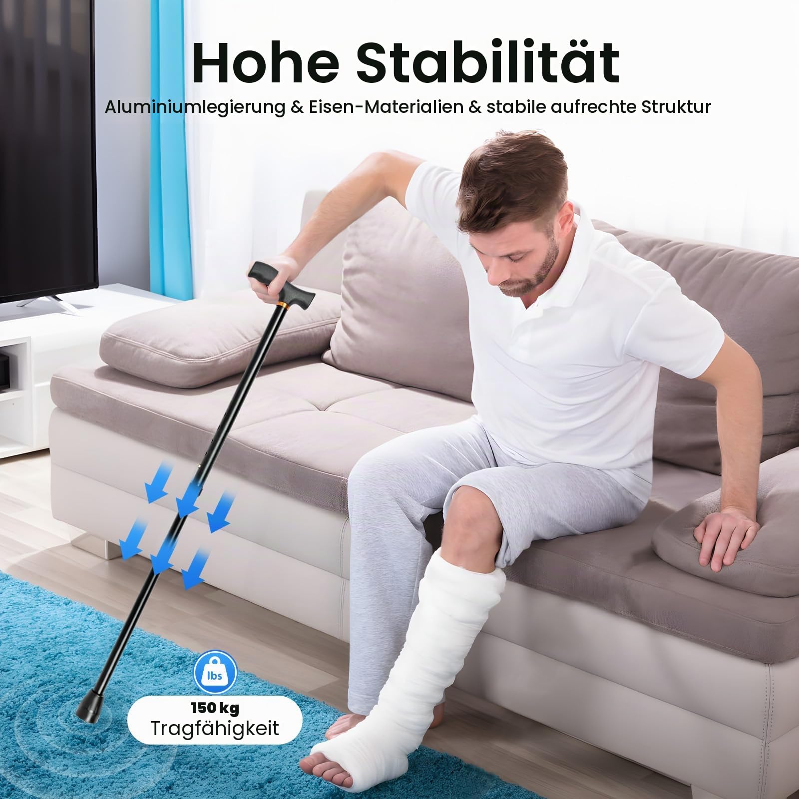 Treppensteighilfe, Treppensteigstock, 10 Einstellbare Höhe 85-105cm, Max 150kg, Gehstock, halbe Stufe, Balance-Gehstöcke, für Menschen mit schmerzenden Knien