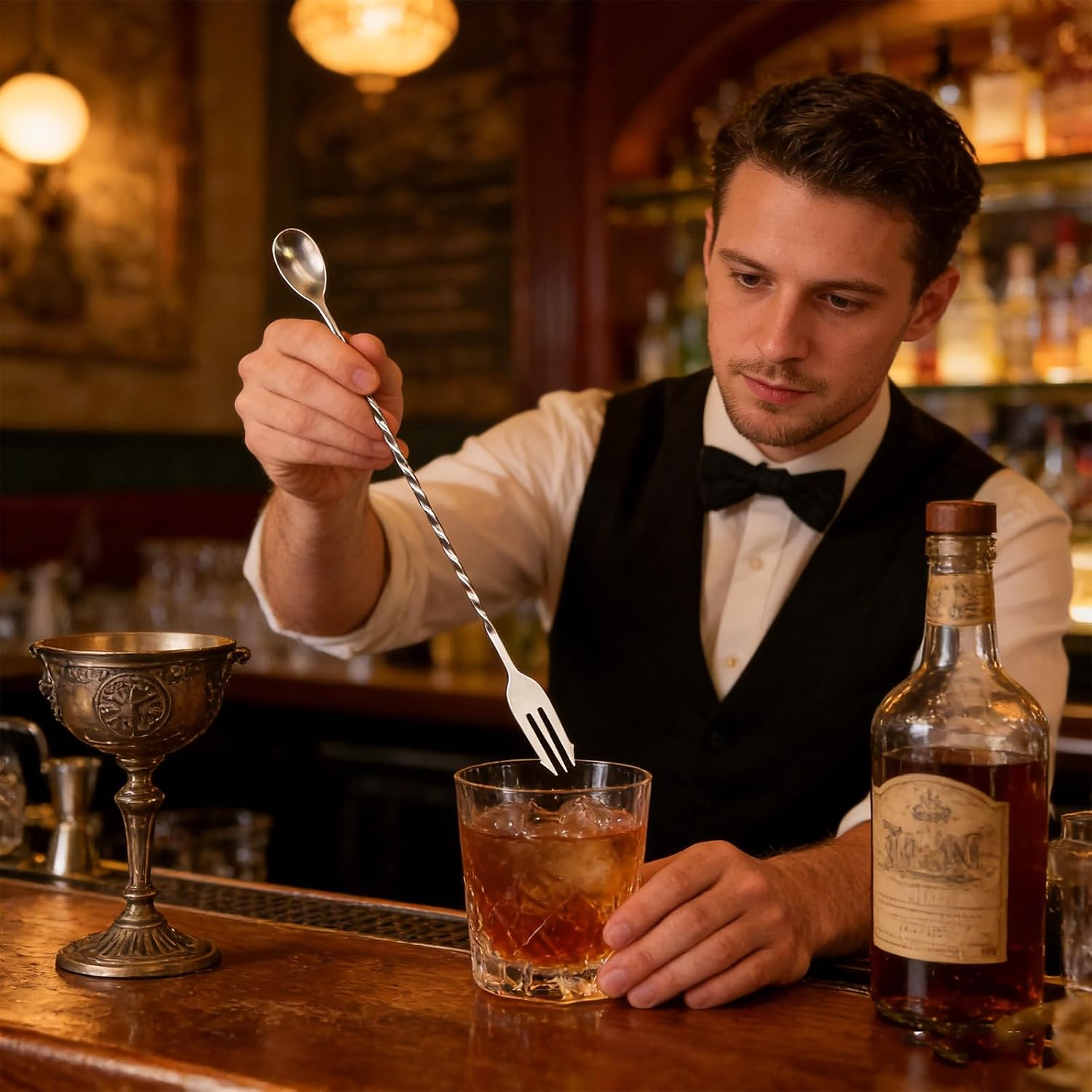 2PCS Bar Spoon 12.7Inches, Cocktail Stirrers, Long Spoons For Stirring, Including Two Sizes (Regular + With Three-Pronged Tip)