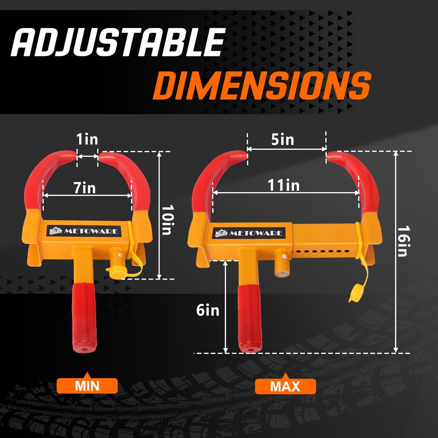 METOWARE Wheel Lock, Universal Trailer Wheel Lock, Adjustable Security Tire Boot Lock, Wheel Locks for Car Trailer SUV Boats ATV Golf Cart Red-Yellow (3 Keys)
