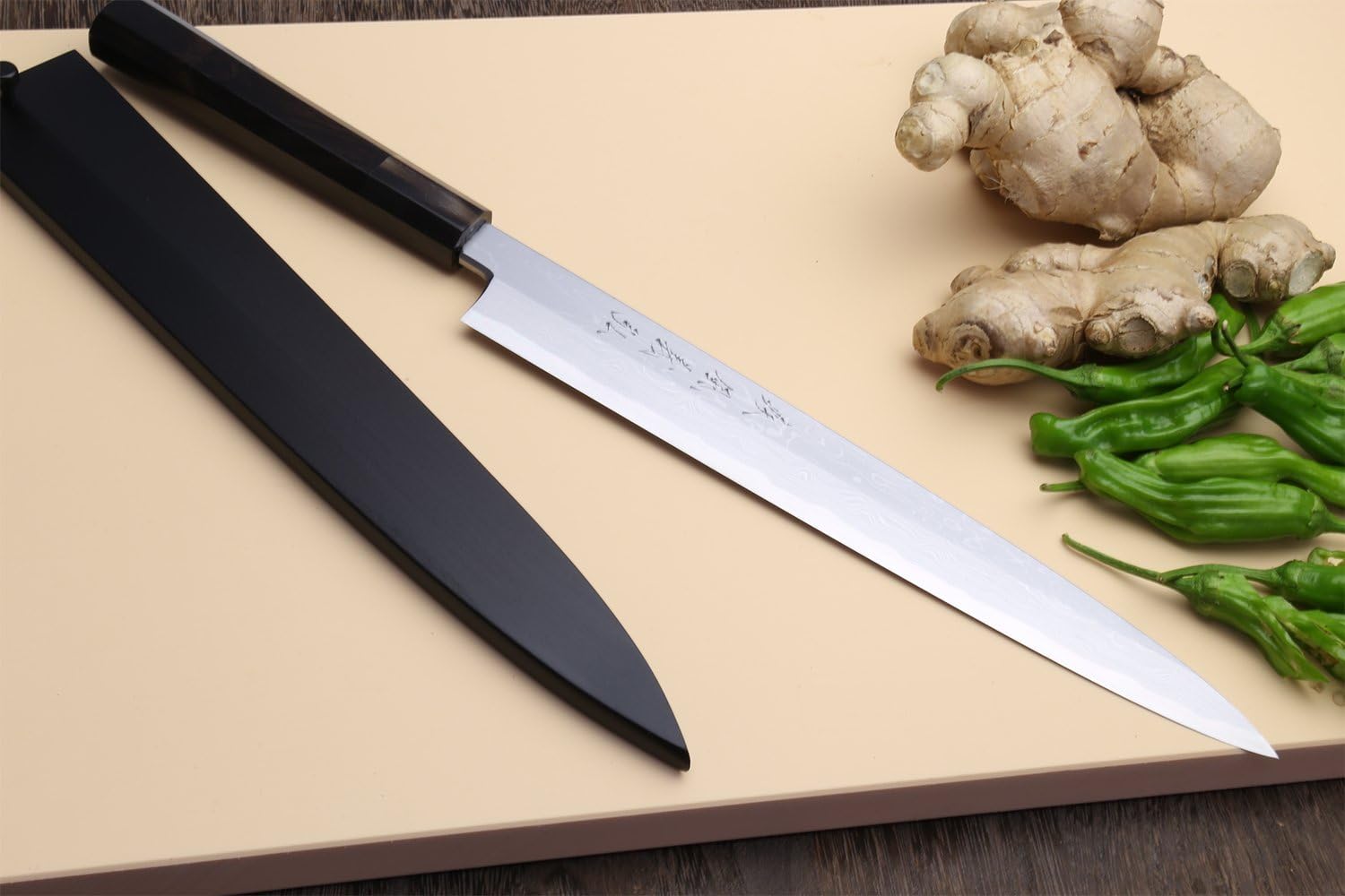 Yoshihiro High Carbon Blue Steel 1 Suminagashi Yanagi Sashimi Japanese Chef’s Knife