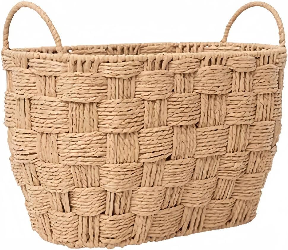 Wicker Waste Basket Hanging Basket with Steel Frame Support Compact