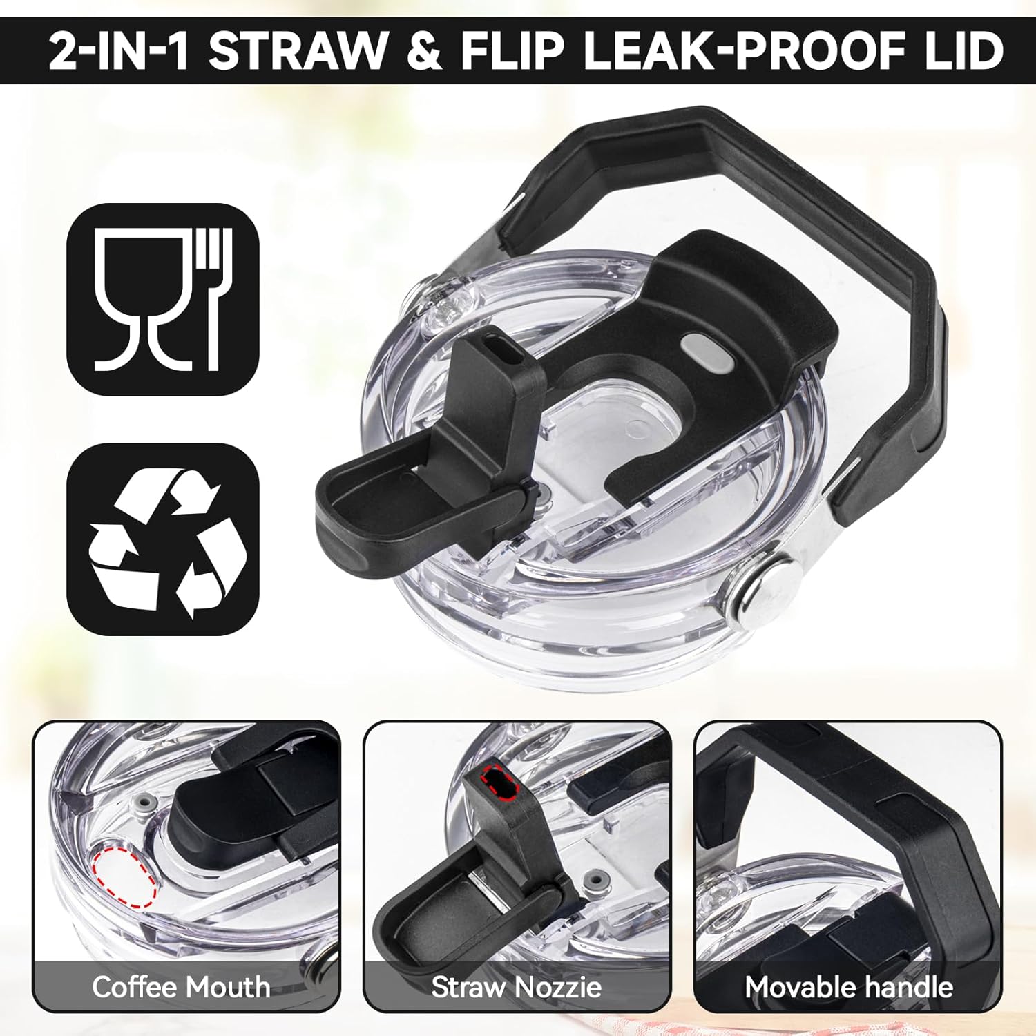 20oz Tumbler with Handle and Flip Straw Lid Double Wall Insulated Travel Coffee Mug Stainless Steel Vacuum Insulated Coffee Tumbler Cup for Hot and Cold Beverages,Leak-proof&BPA-free (20oz,Black) - Image 6