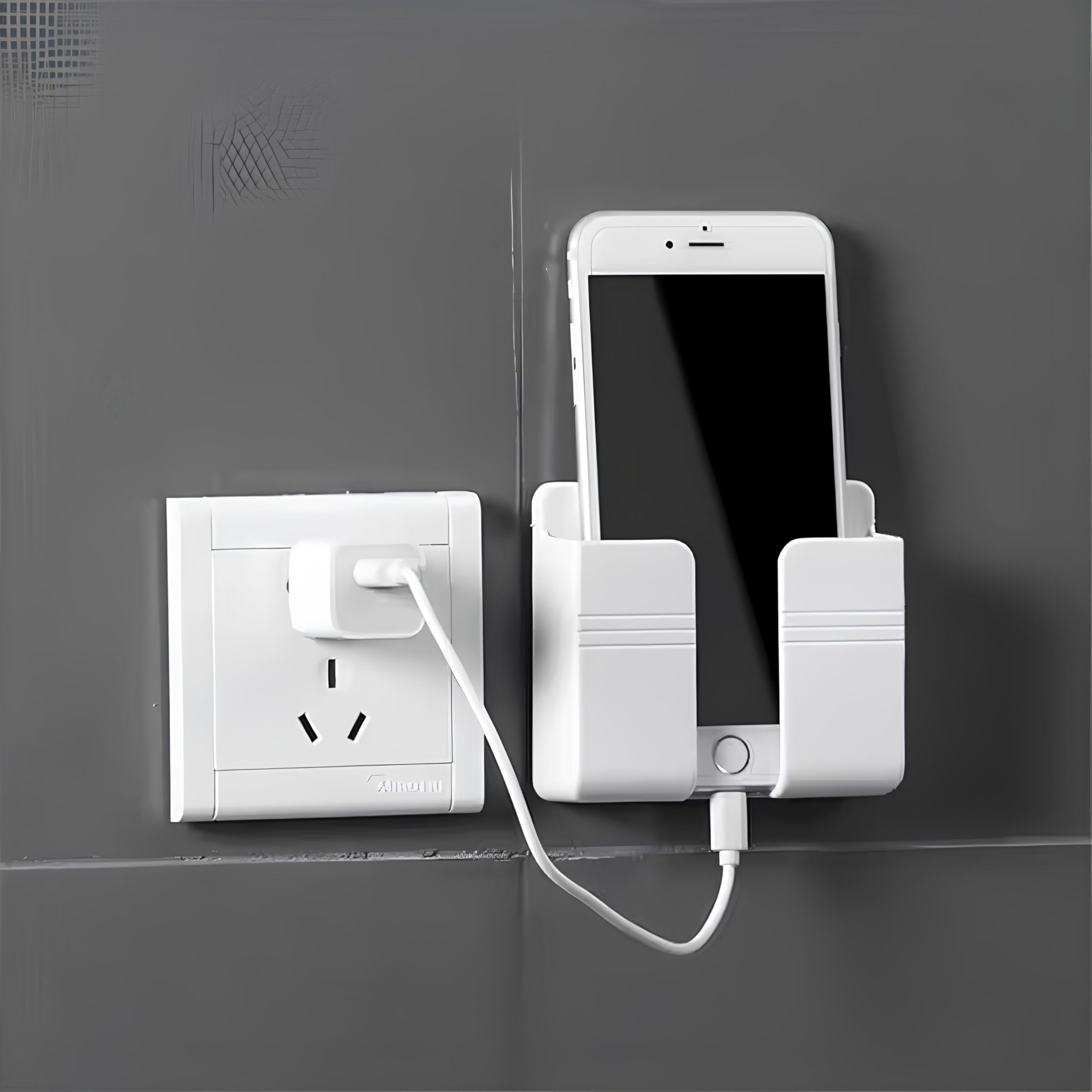 Mobile Holder for Wall Mount Mobile Holder Storage Case for Remote, Wall Mount Mobile Stand for Wall- (White)