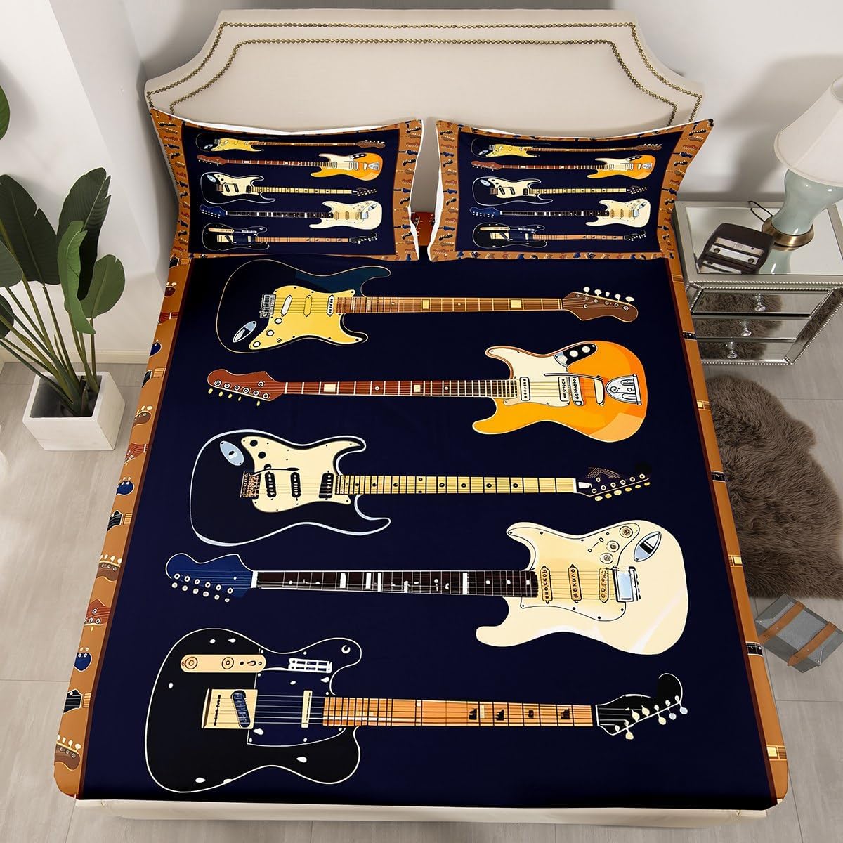 Piano Fitted Sheet Full 3 Pcs,Kids Boys Teens Girls Piano Keys Sheets Sets Breathable Bedding(No Top Sheet),Rock Musical Bed Sheet with Deep Pocket,Music Notes Bed Cover