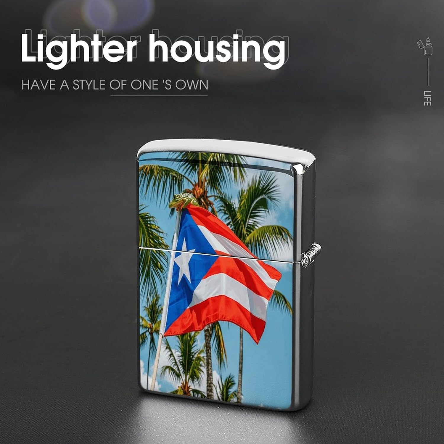 PR Flag Coqui Palm Lighter Case Cover Holder Lighter Sleeve